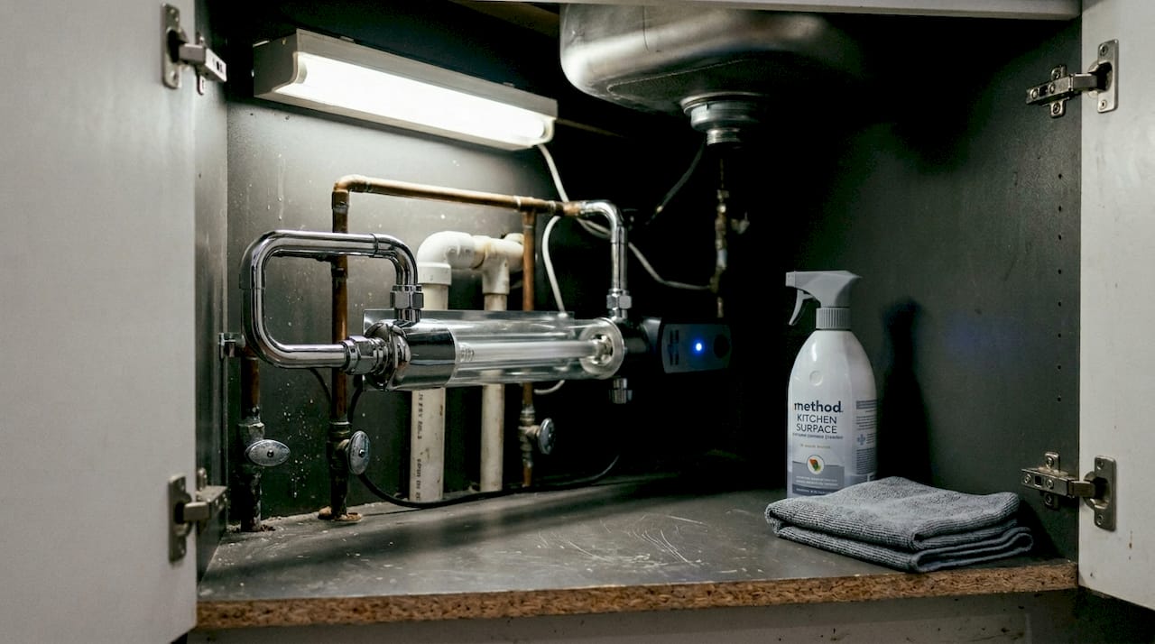 UV water sterilizer close up scene