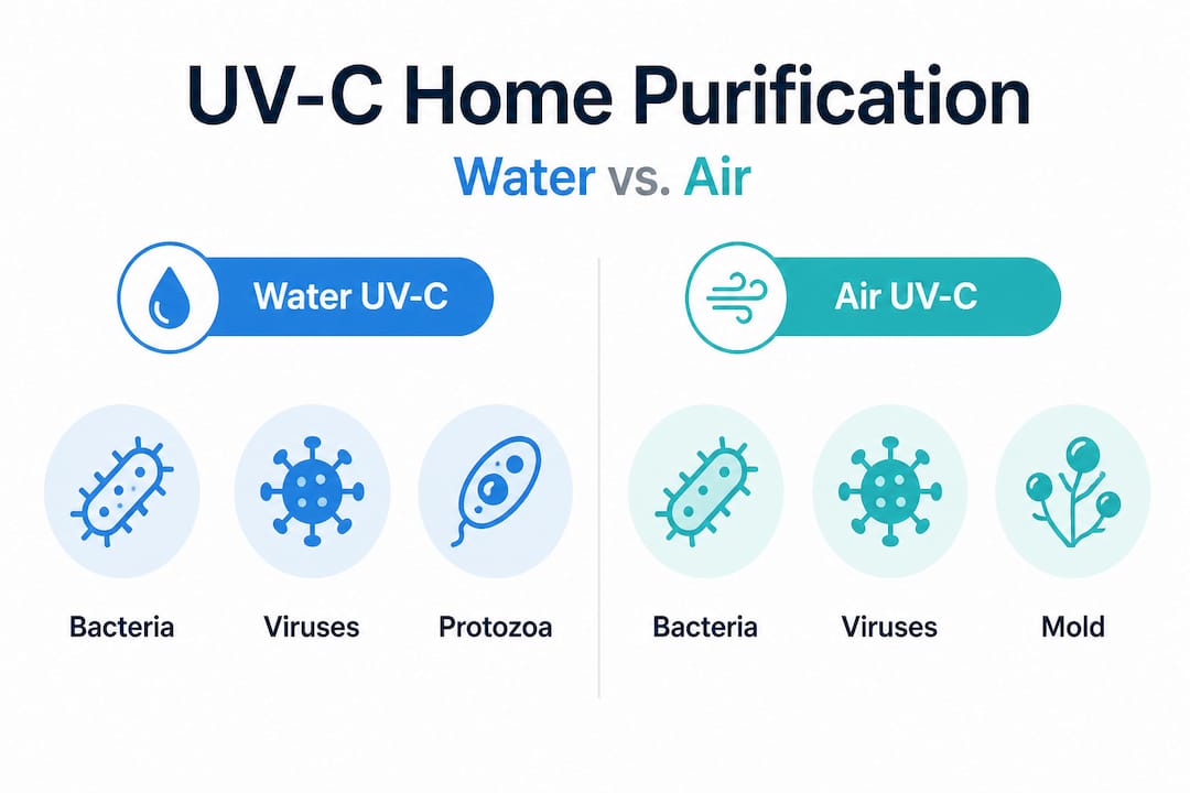 Infographic comparing UV-C water and air purification