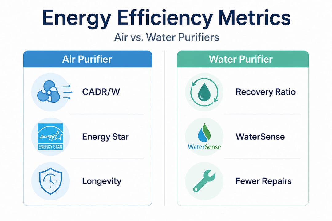 Infographic comparing air and water purifier efficiency