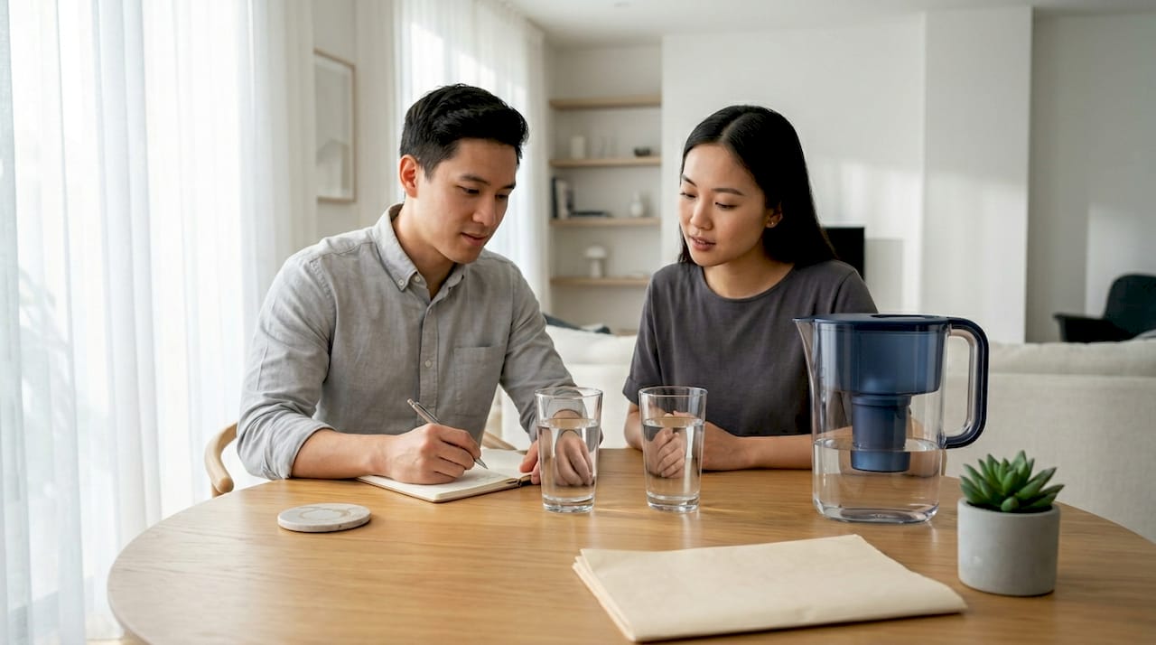 Couple compares tap and filtered water