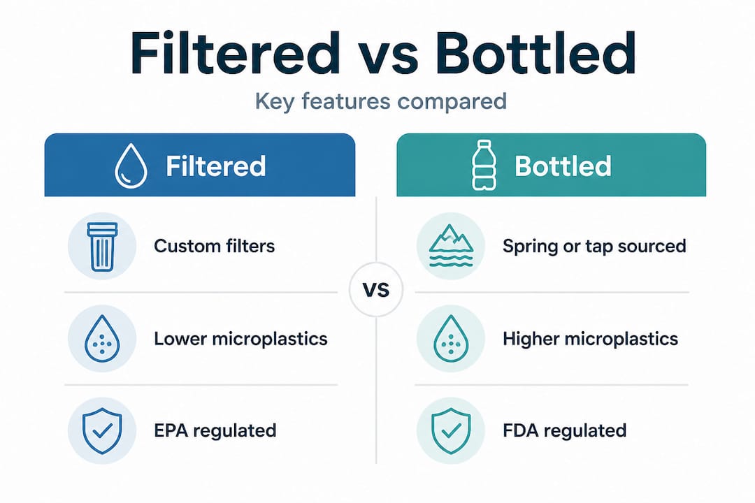 Infographic showing filtered vs bottled water features