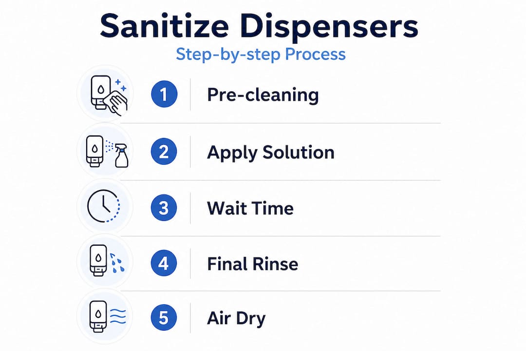 Infographic showing water dispenser sanitizing steps