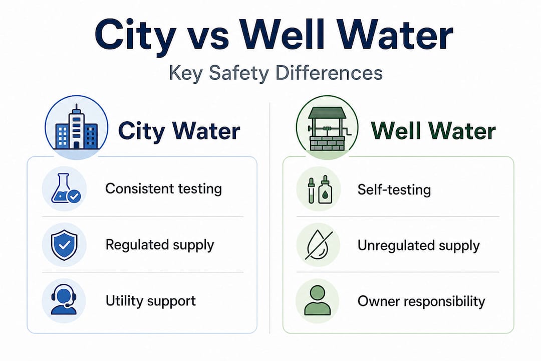 Infographic comparing city and well water safety