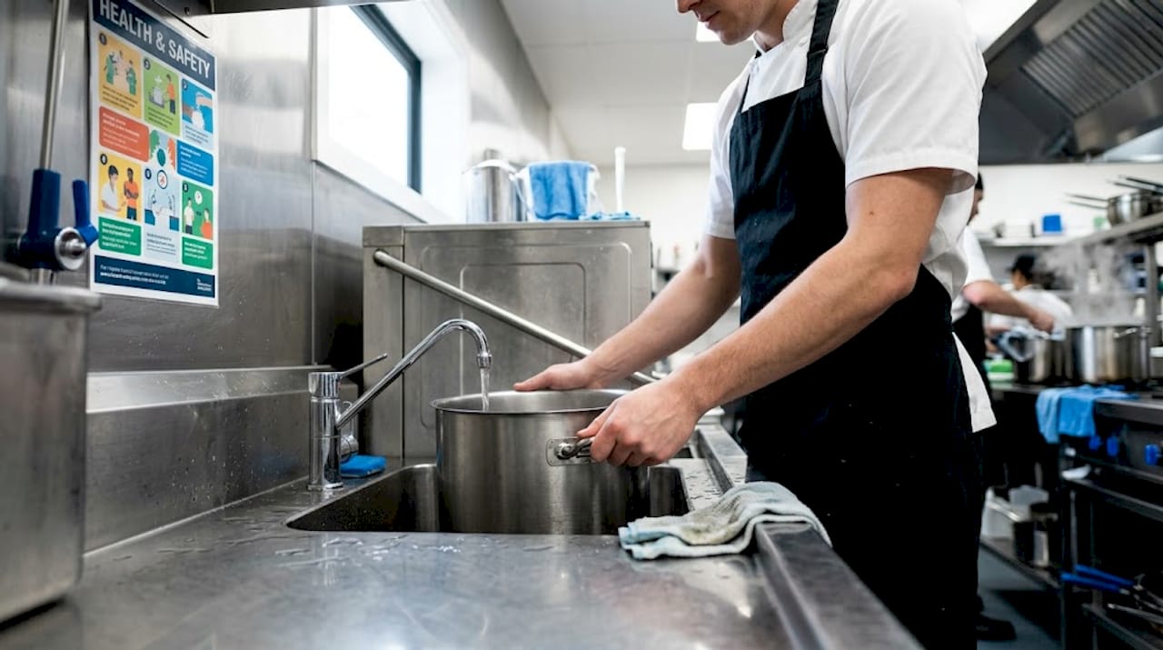 Kitchen staff using filtered water station