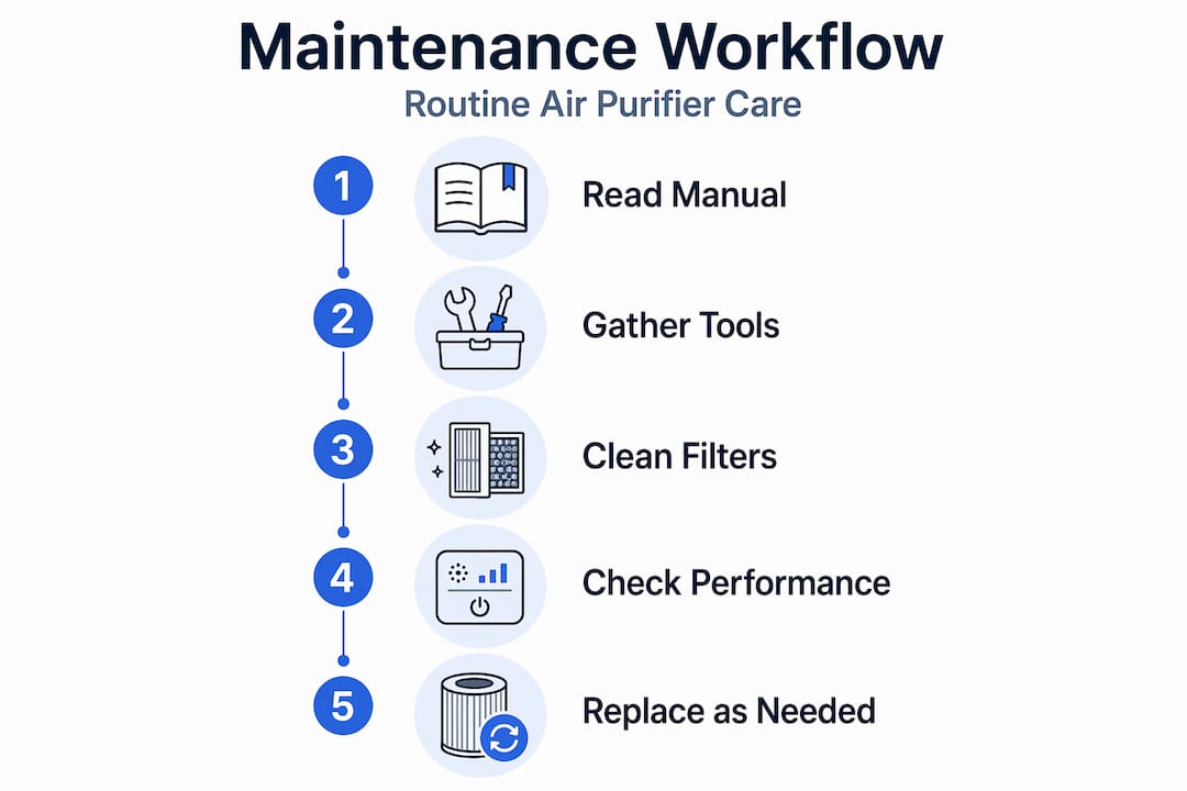 Infographic showing air purifier maintenance workflow