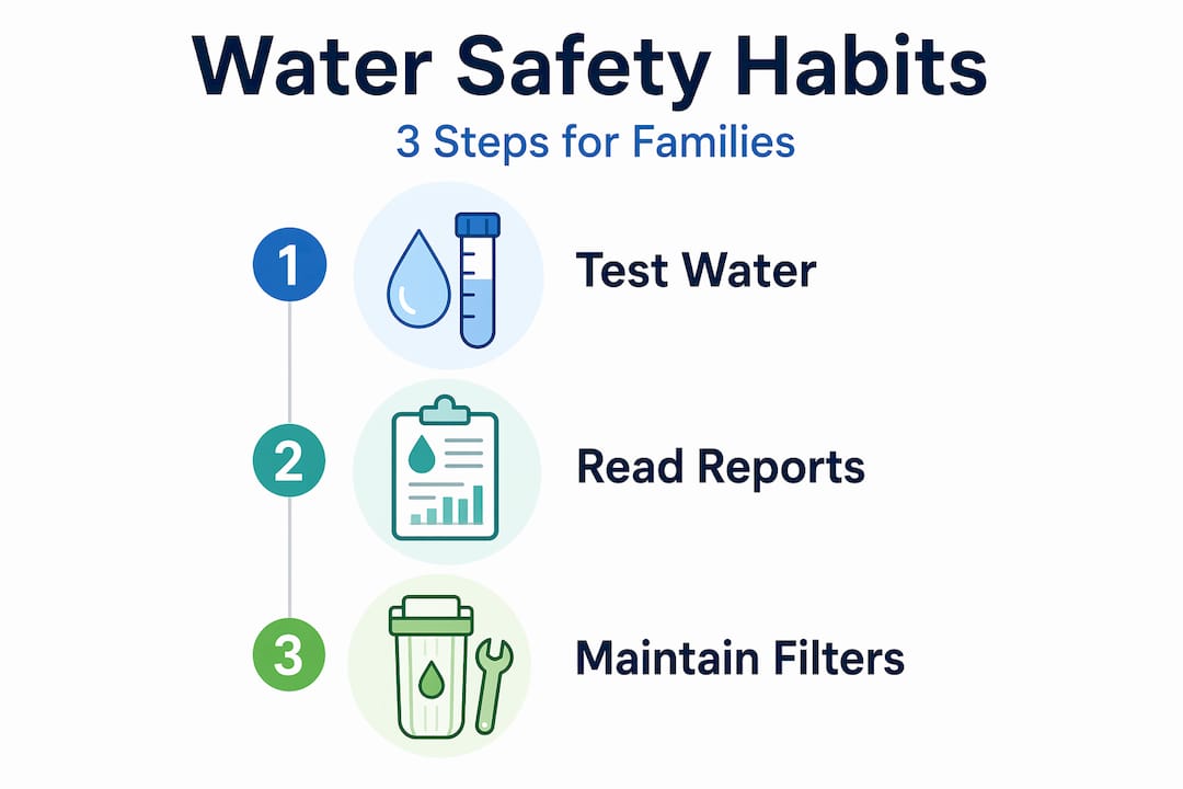 Infographic showing three family water safety steps