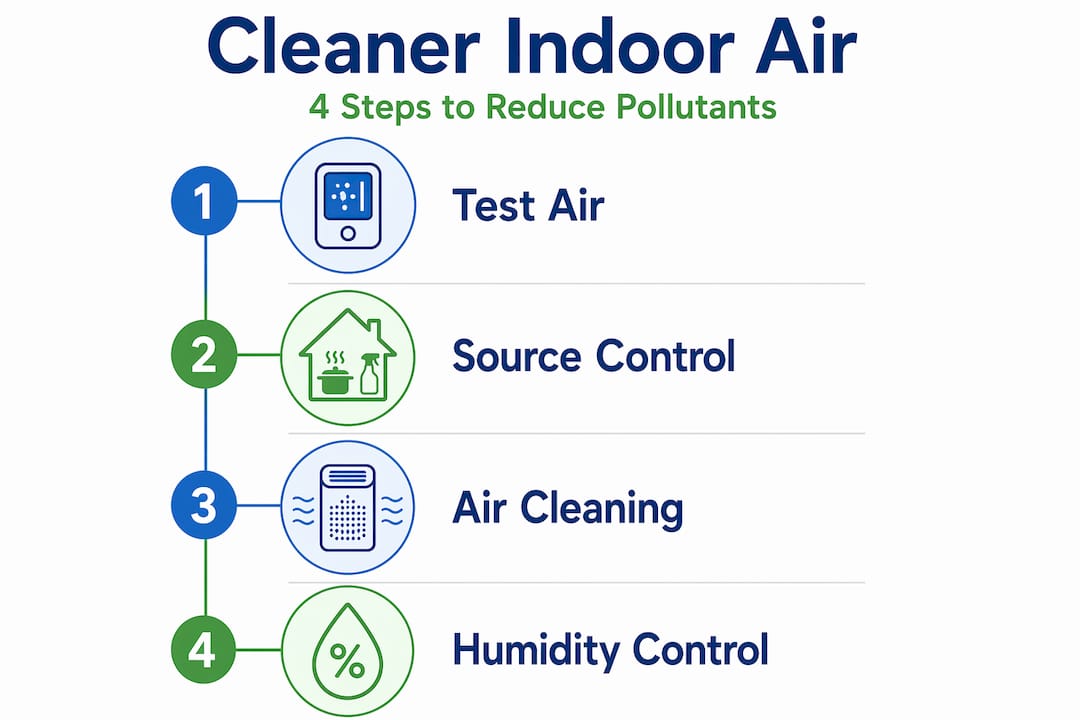 Infographic with four steps to reduce indoor pollutants