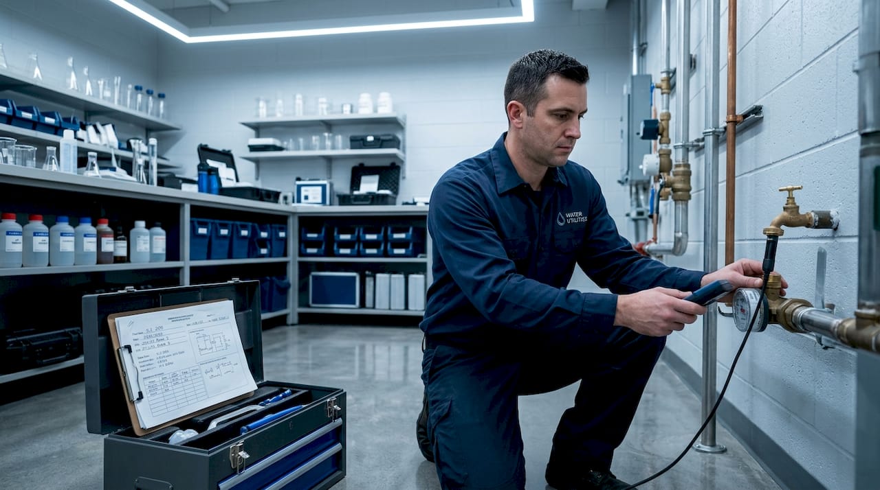 Water worker testing utility tap with sensor