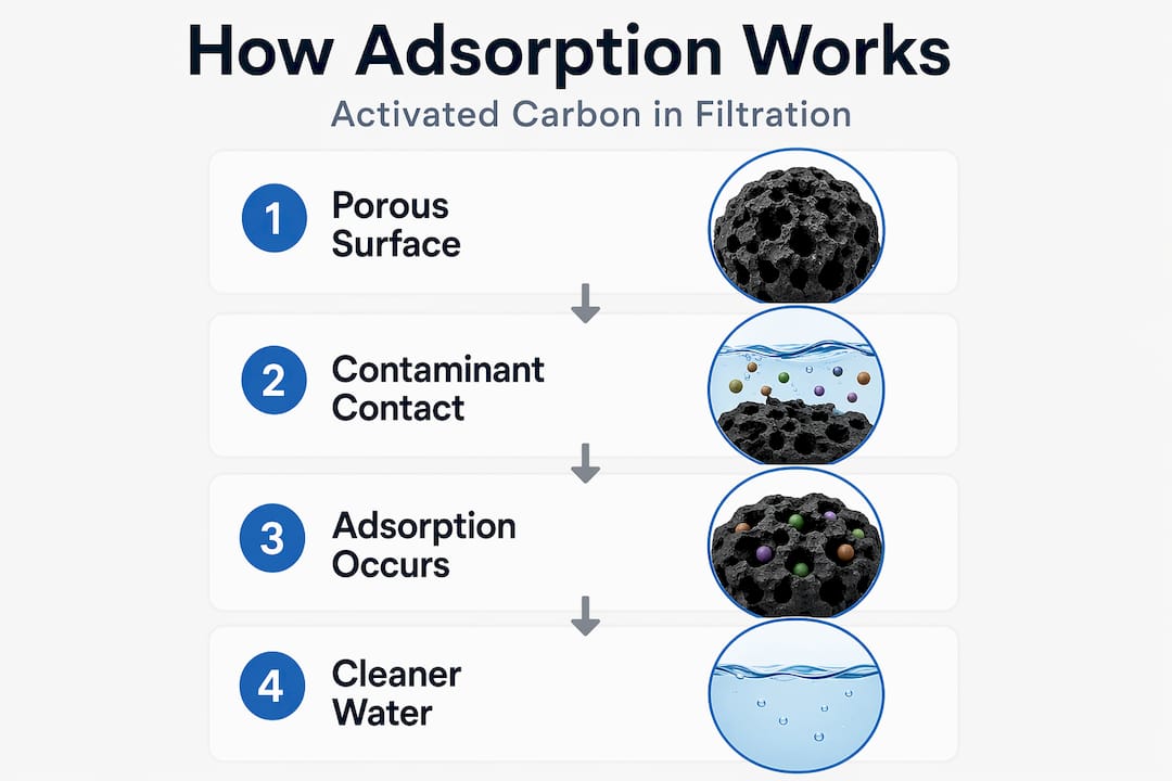 Infographic shows adsorption with activated carbon steps
