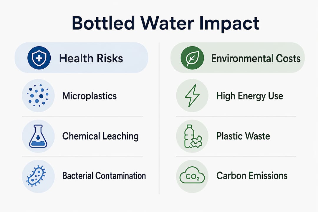 Infographic comparing health and environmental impacts of bottled water