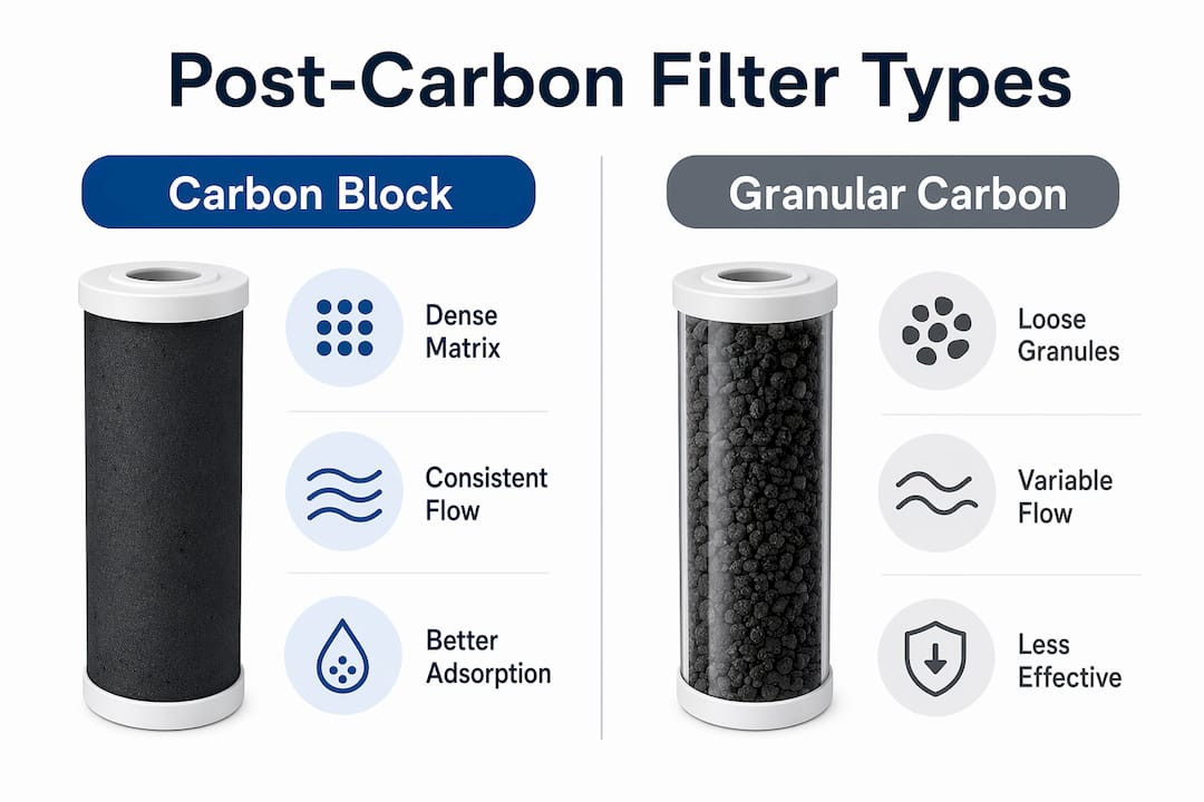 Infographic comparing carbon block and granular carbon filters