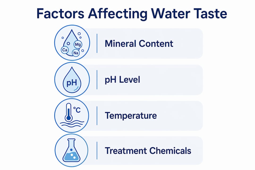Infographic showing key factors affecting water taste