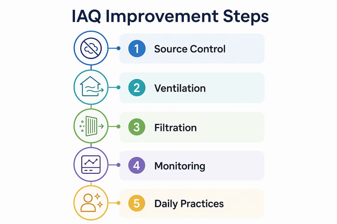 Infographic illustrating steps to improve indoor air quality