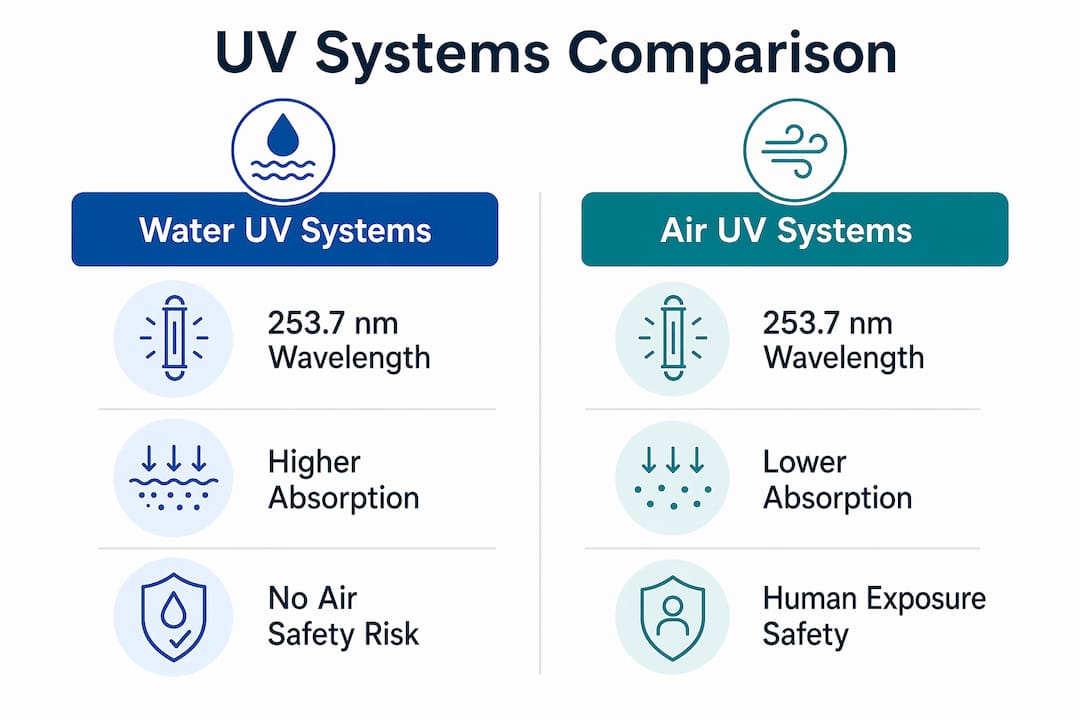Infographic comparing water and air UV systems