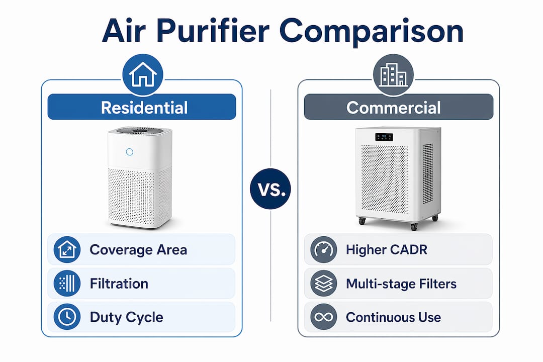 Infographic comparing commercial and residential purifiers
