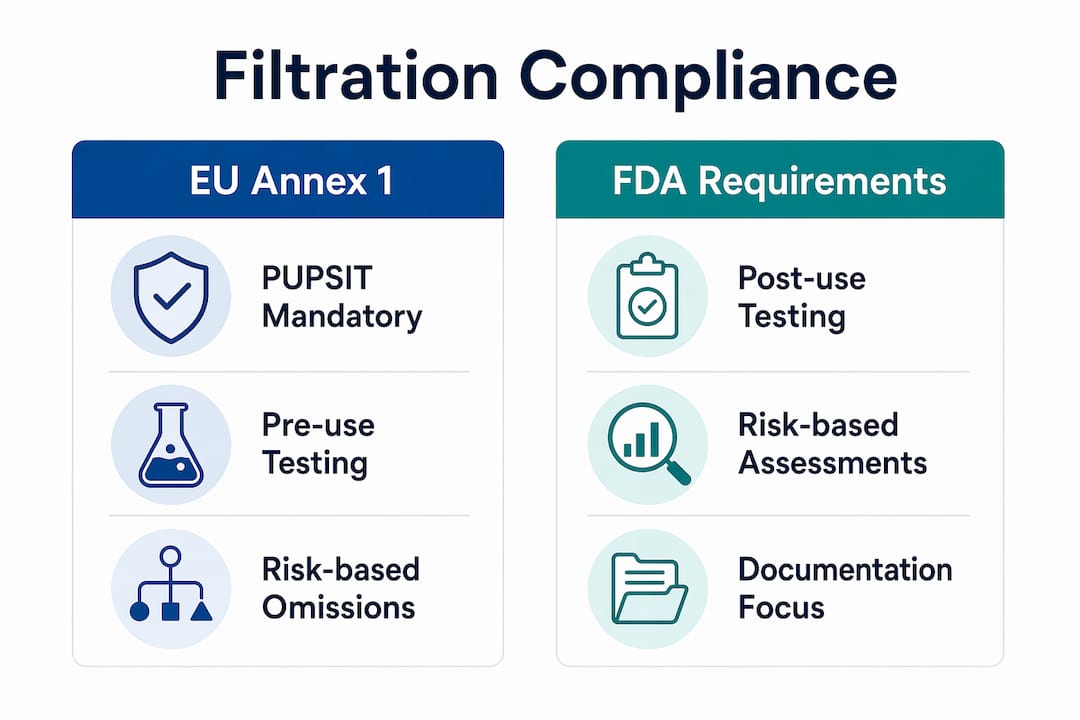 Infographic comparing EU and FDA filtration compliance requirements