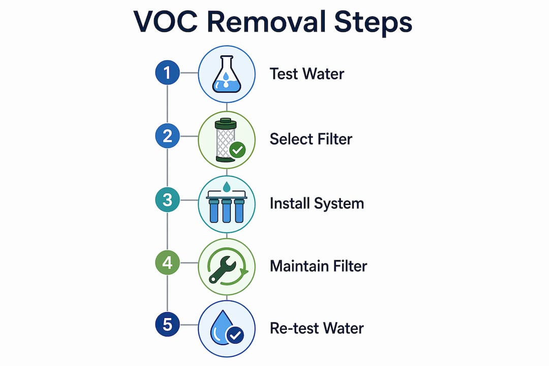 Infographic showing steps to remove VOCs from water