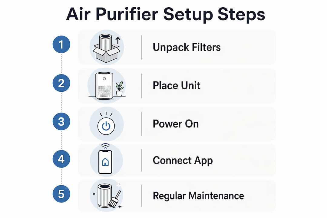 Infographic showing air purifier setup steps