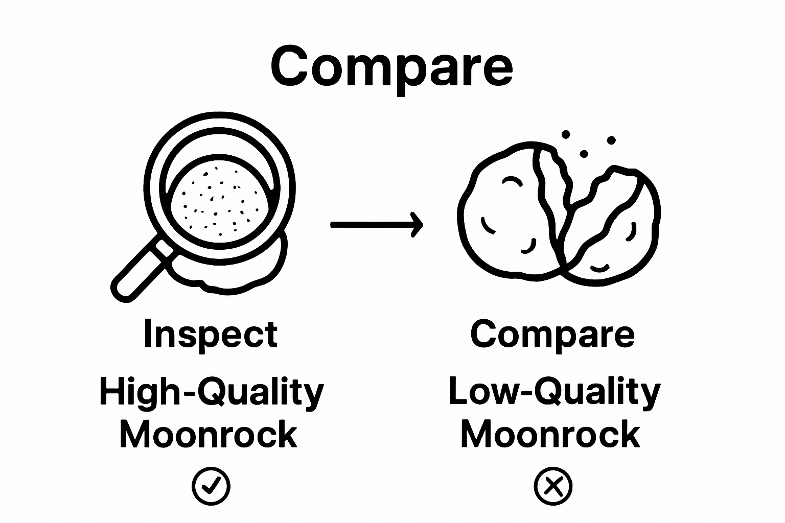 Infographic comparing premium and poor quality moonrocks by visual signs