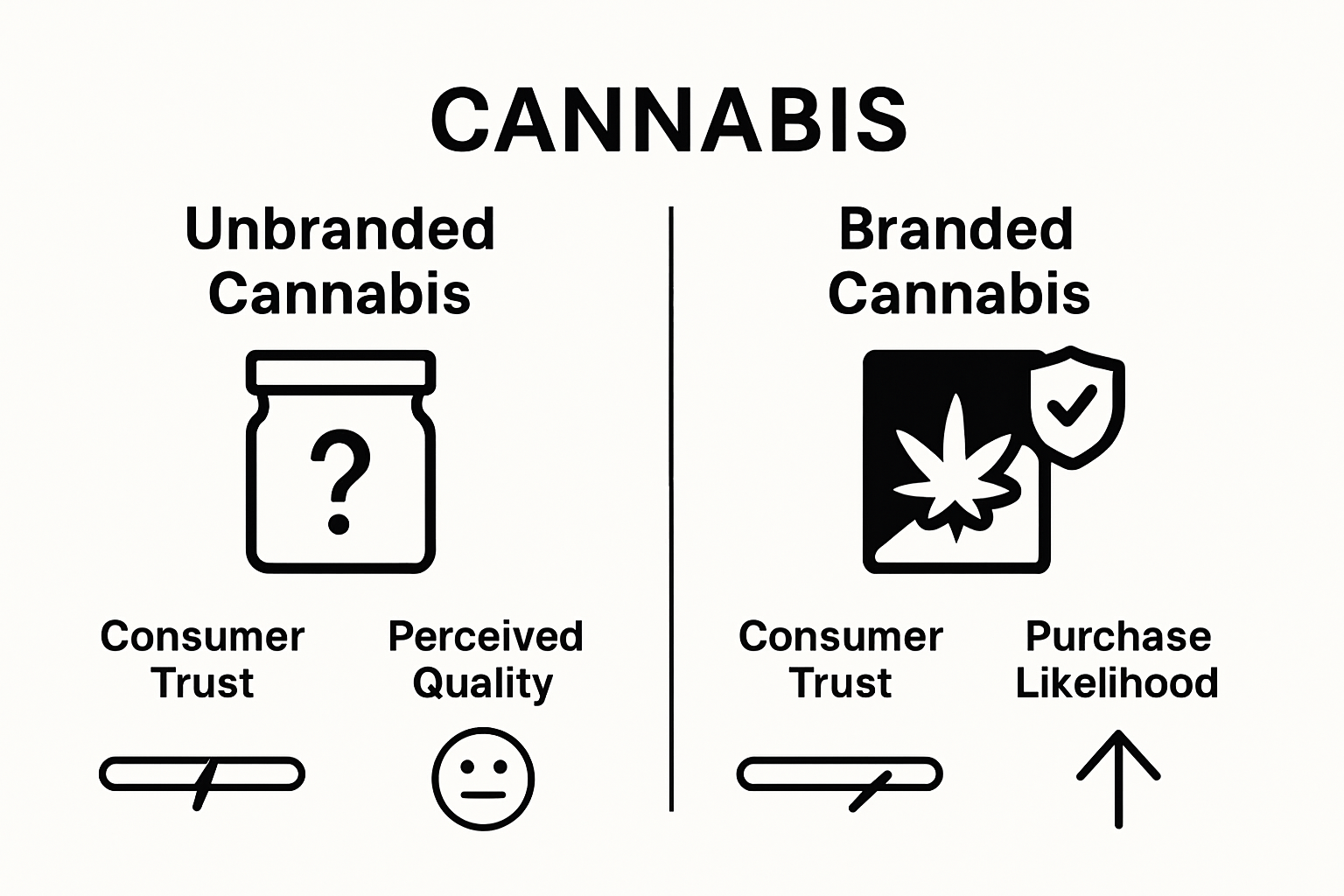 Infographic comparing consumer trust and purchase likelihood between unbranded and branded cannabis products