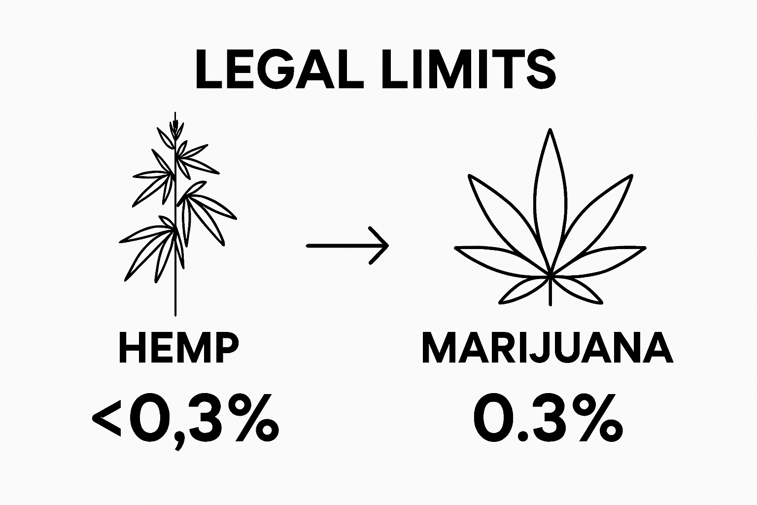 Infographic comparing legal THC content in hemp vs marijuana