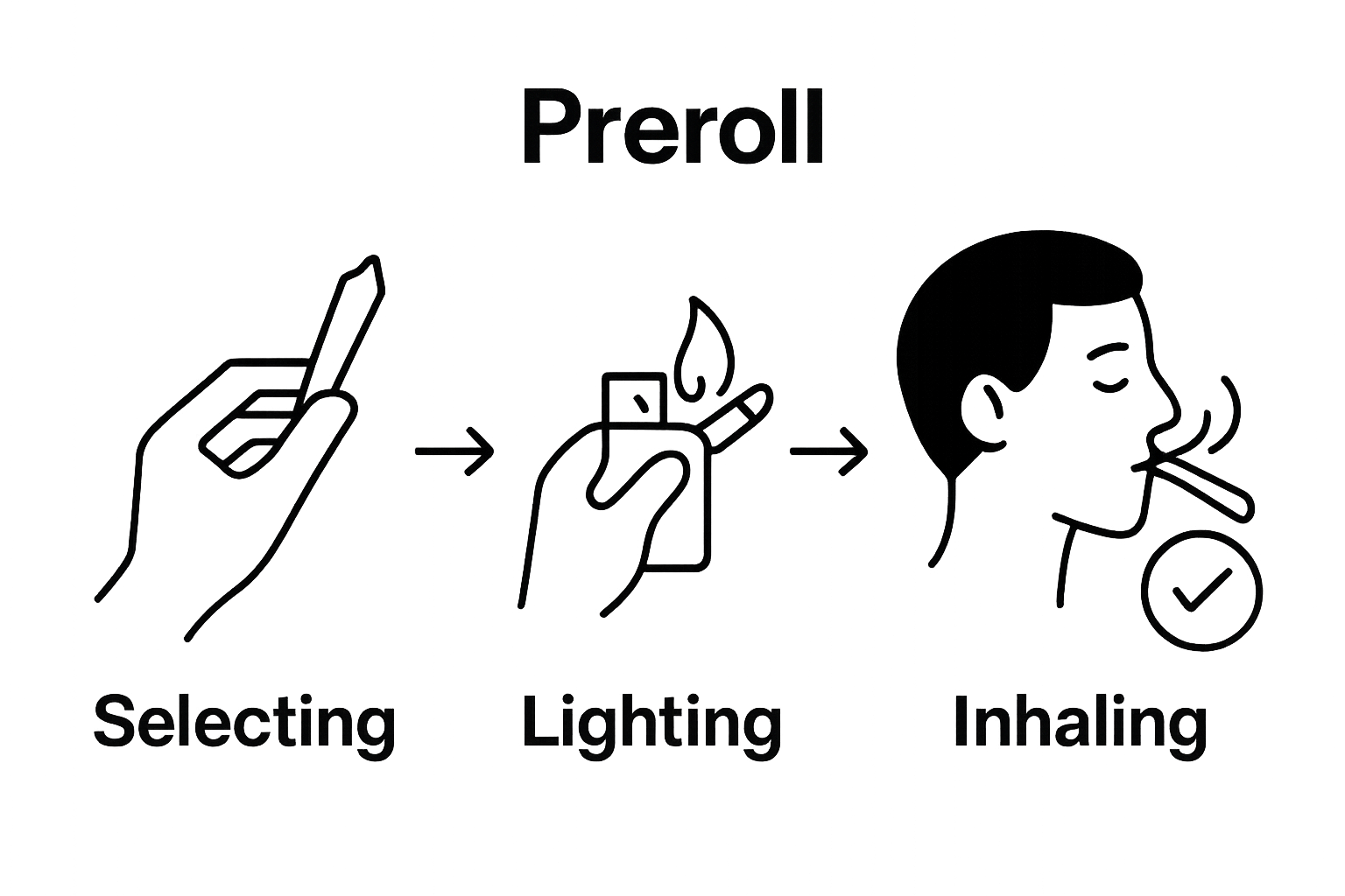 Simple 3-step infographic: choose preroll, light preroll, inhale slowly