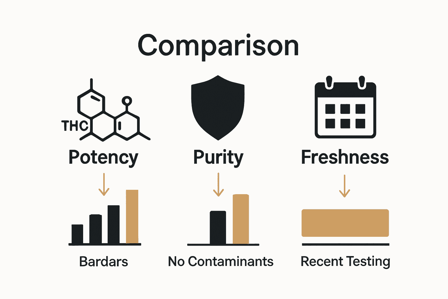 Infographic comparing potency, purity, and freshness in cannabis quality.