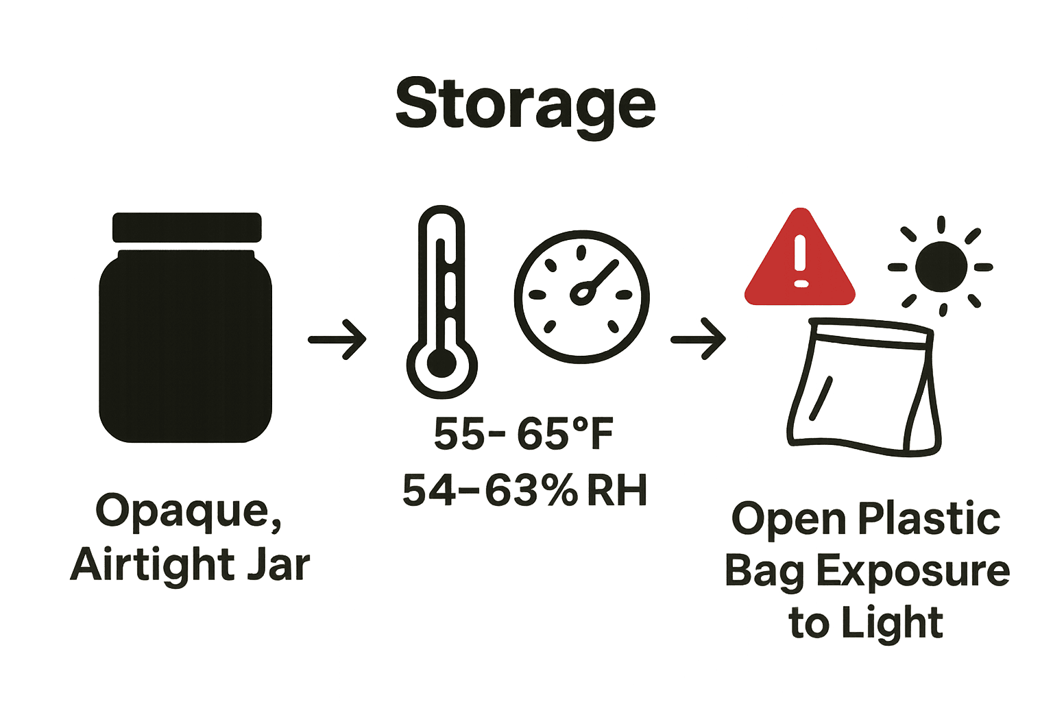 Infographic comparing best and worst moonrocks storage practices with icons.