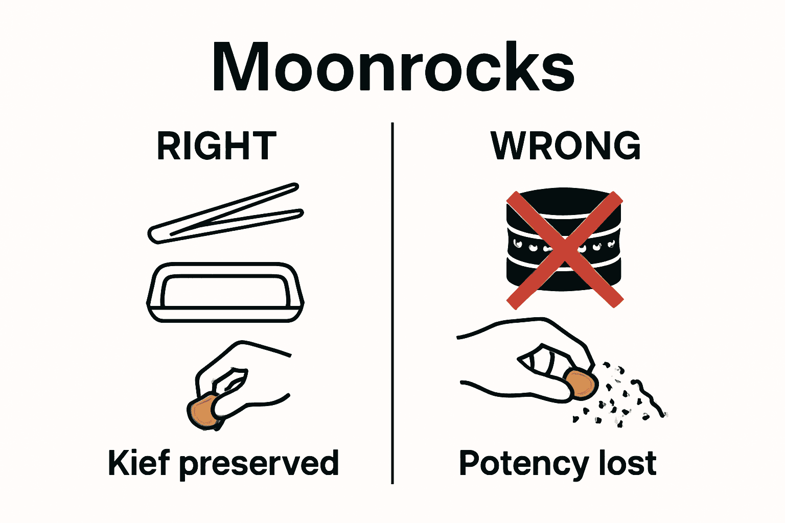 Infographic showing correct versus incorrect moonrock preparation methods.