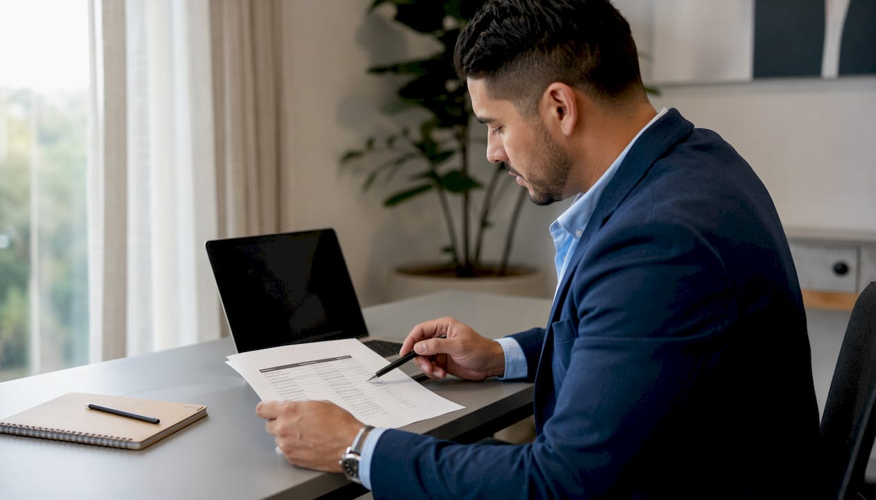 Hands highlighting operating expenses in lease abstract