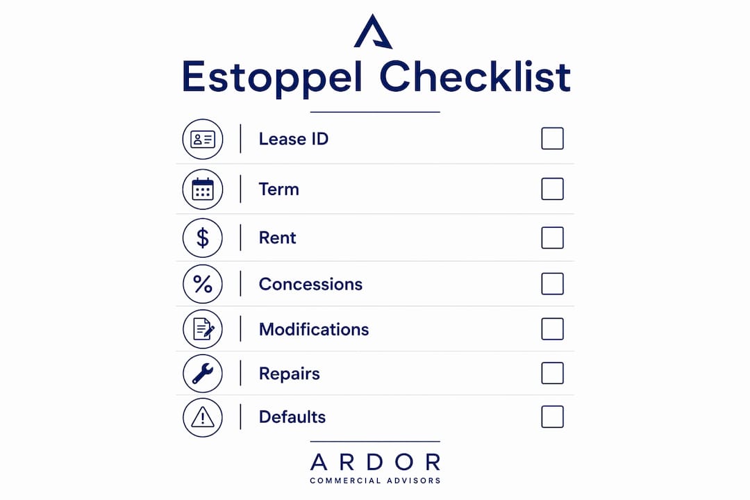 Infographic outlining estoppel certificate checklist key points