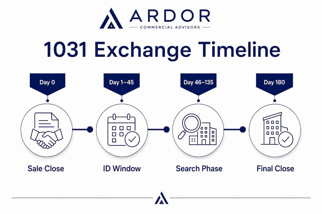 Infographic showing 1031 exchange timeline steps