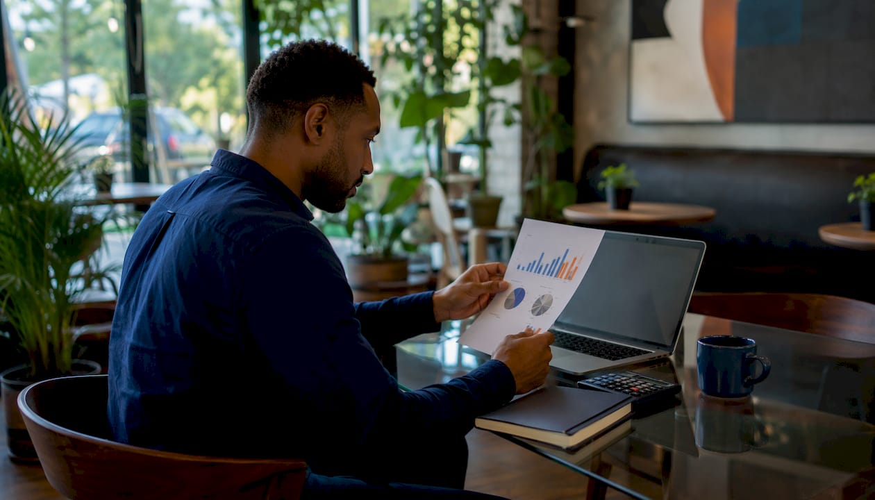 Hands reviewing retail sales report and spreadsheet