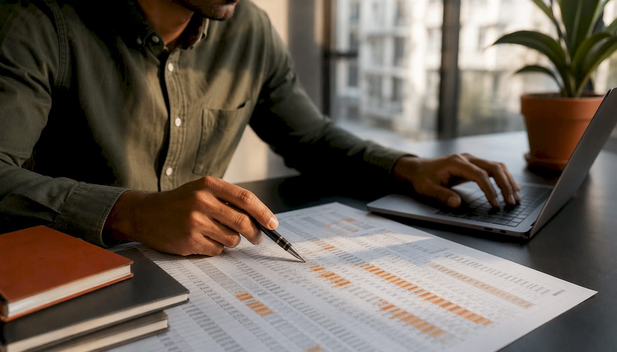 Close-up hands analyzing campaign performance data