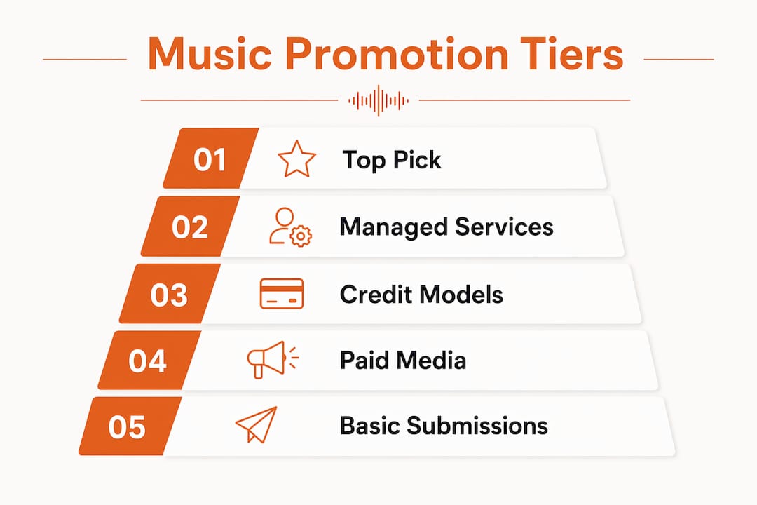 Hierarchy infographic of music promotion service tiers