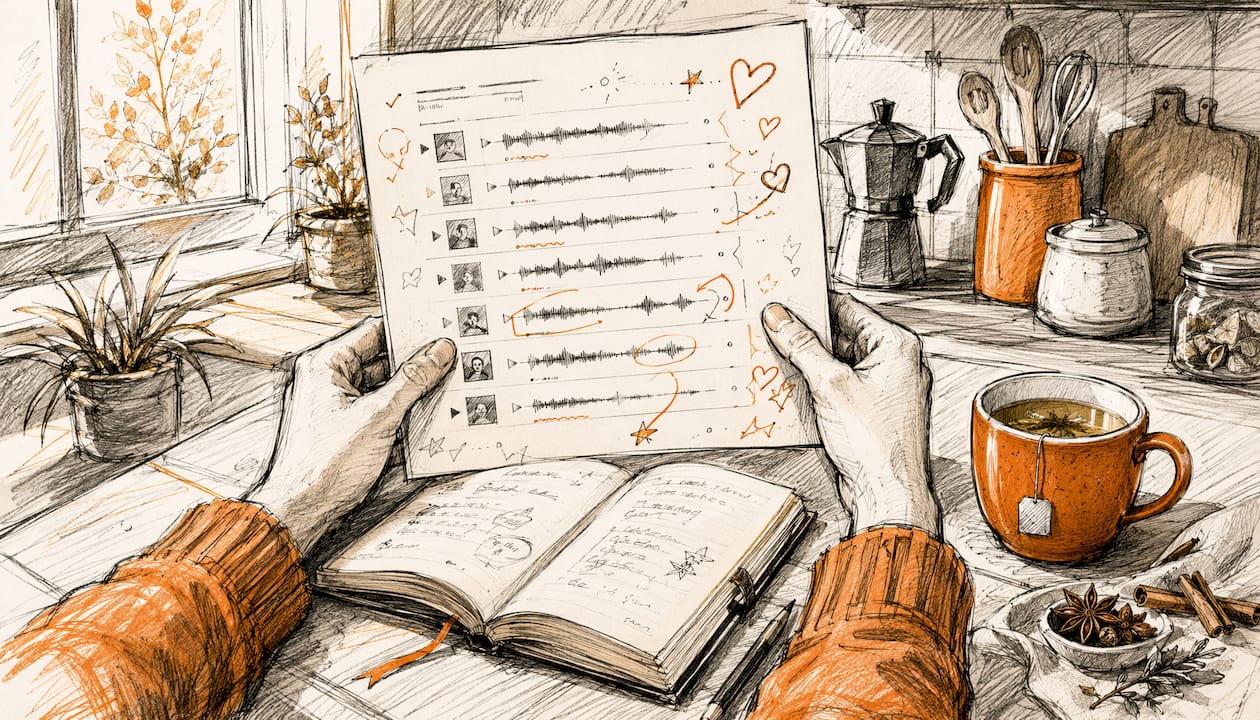 Hands reviewing playlist promotion notes
