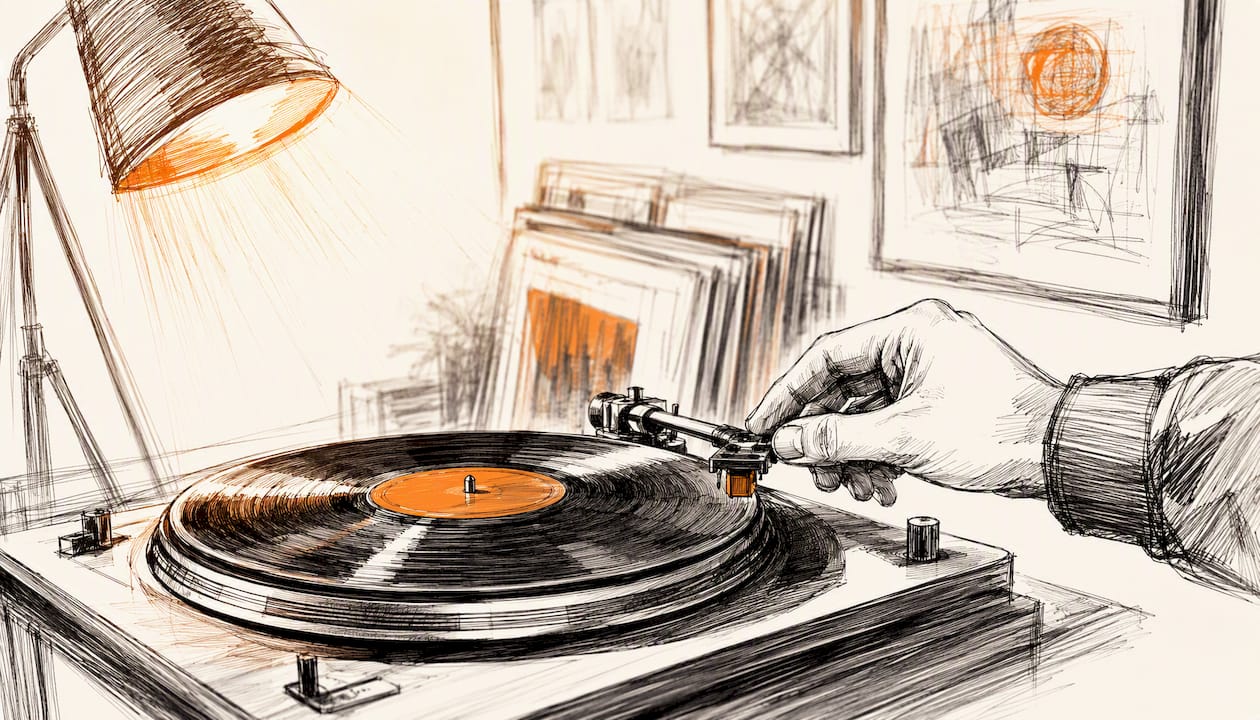 Hand placing vinyl on turntable