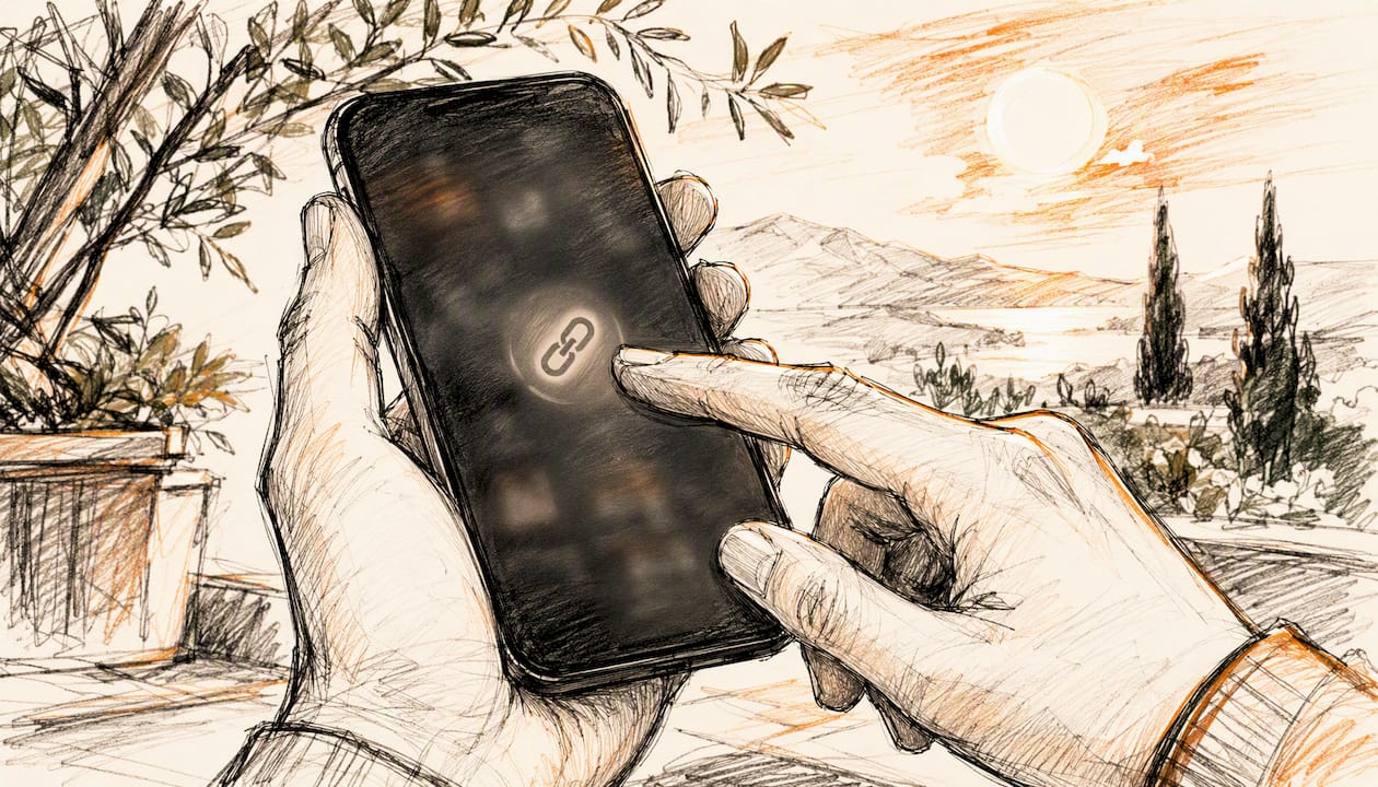 Hand holding smartphone sharing playlist link