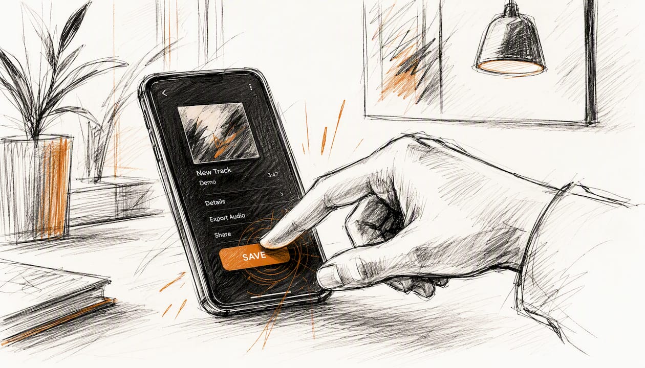 Hand saving track on music app