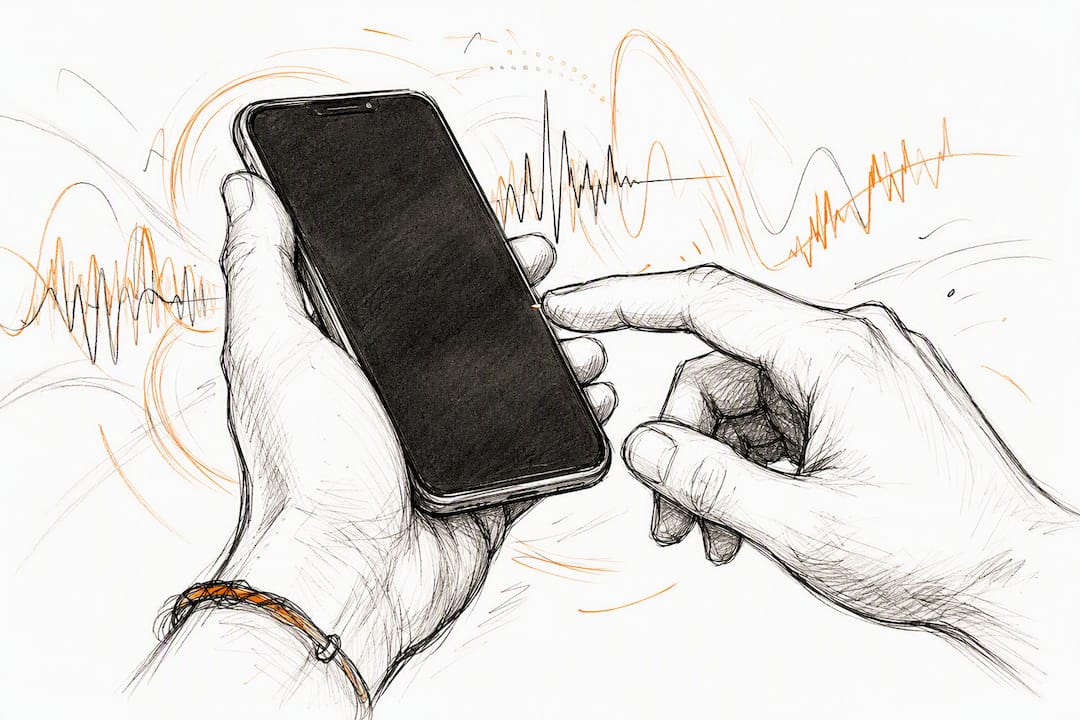 Hands interacting with dark smartphone screen