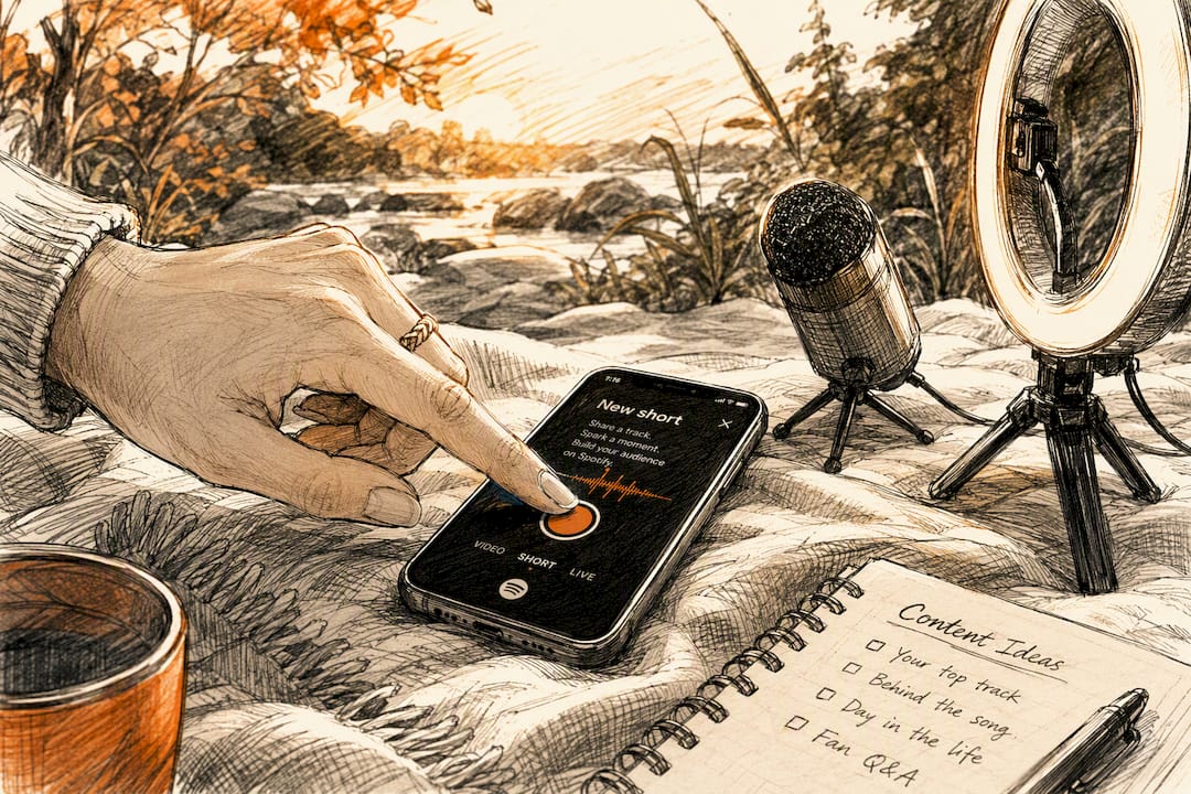 Hand pressing record on smartphone