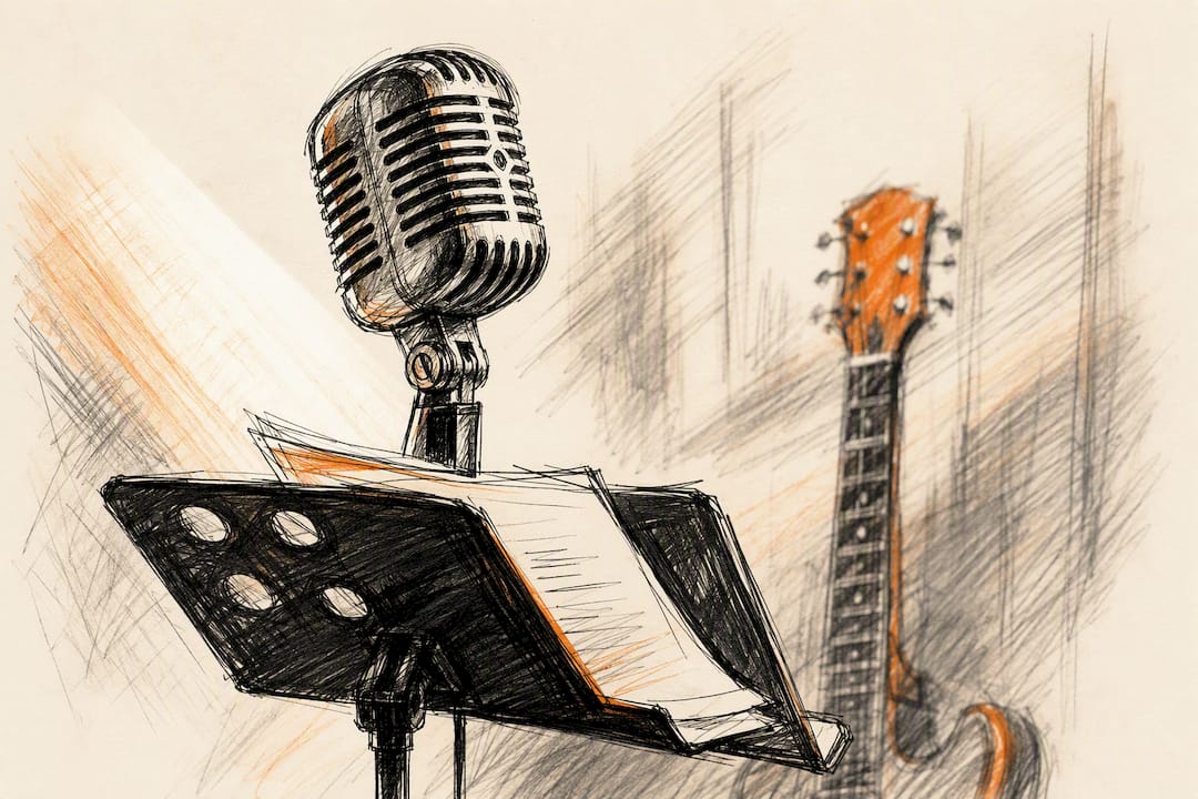 Microphone and guitar symbolizing music promotion