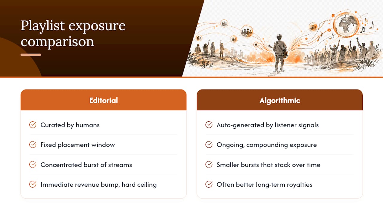 Editorial versus algorithmic playlist exposure