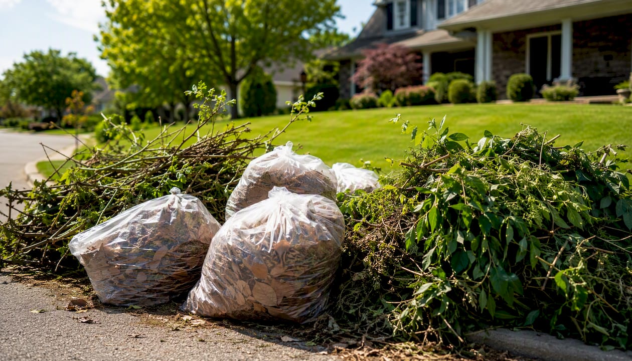 Curbside staged yard waste for pickup