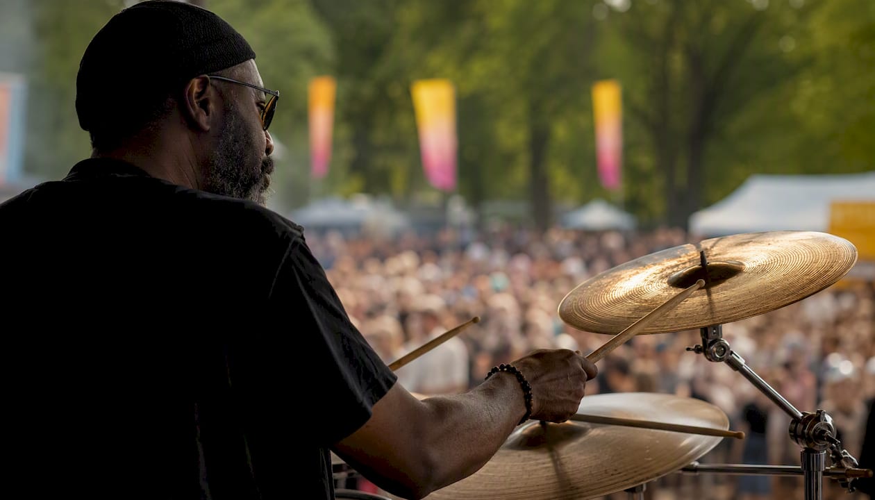 Jazz drummer playing small ride cymbal