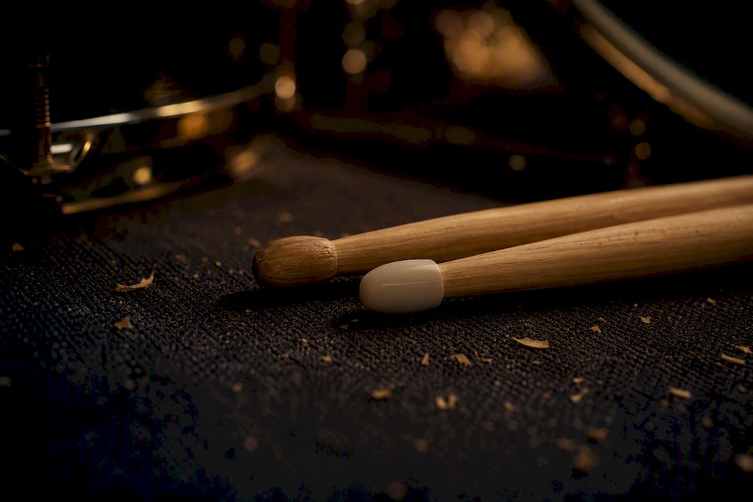 Wood and nylon drumstick tips close-up