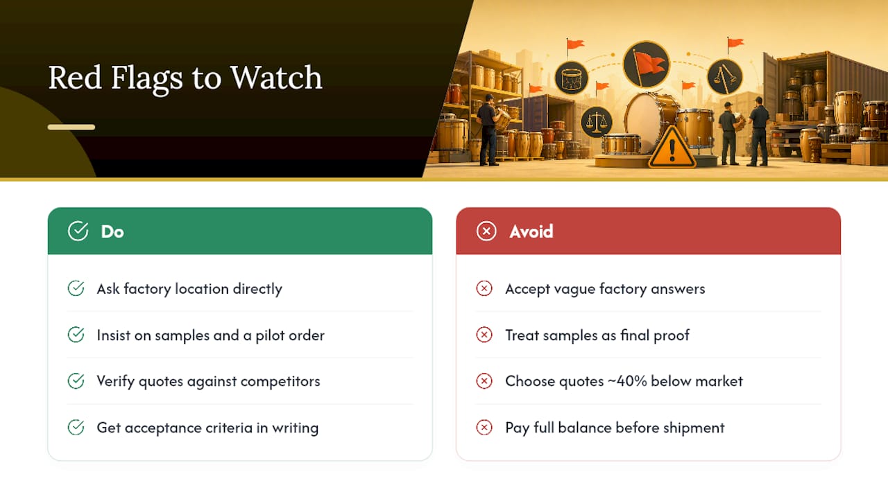 What Red Flags Signal a Risky Wholesale Percussion Supplier? — overview diagram