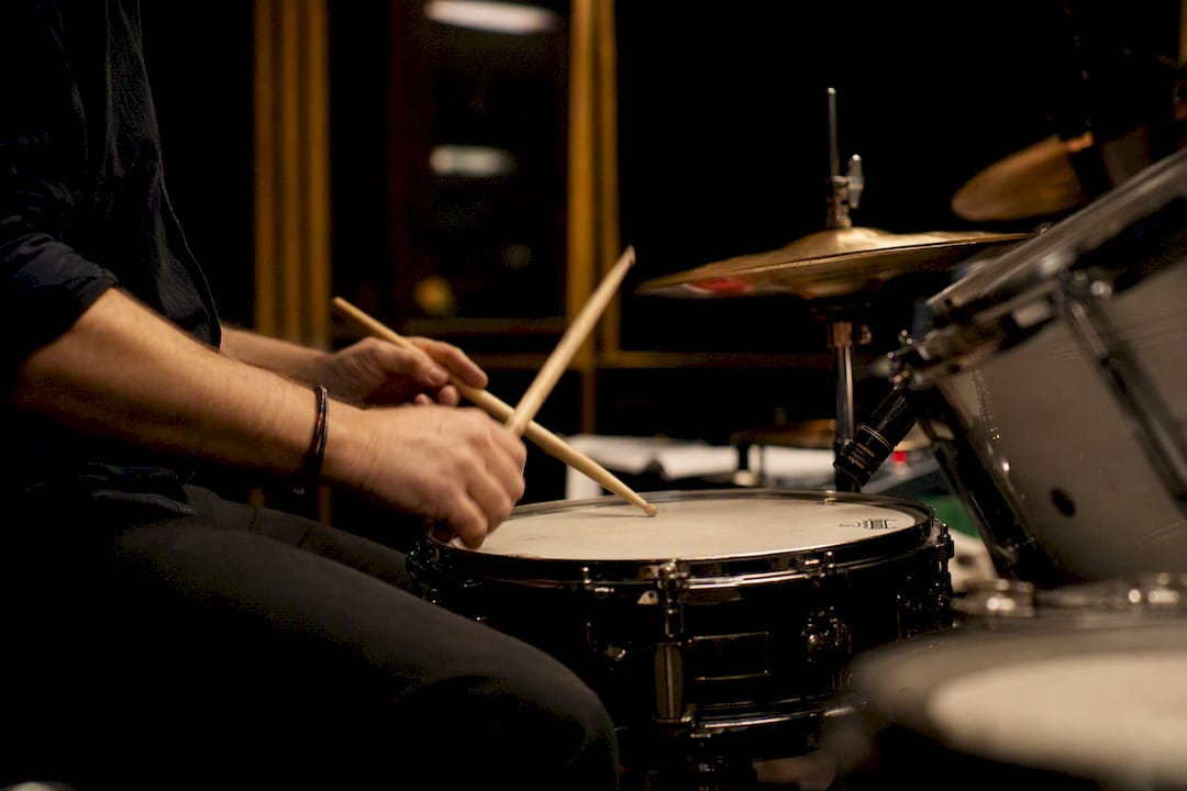 Drummer playing drums recording demo clip