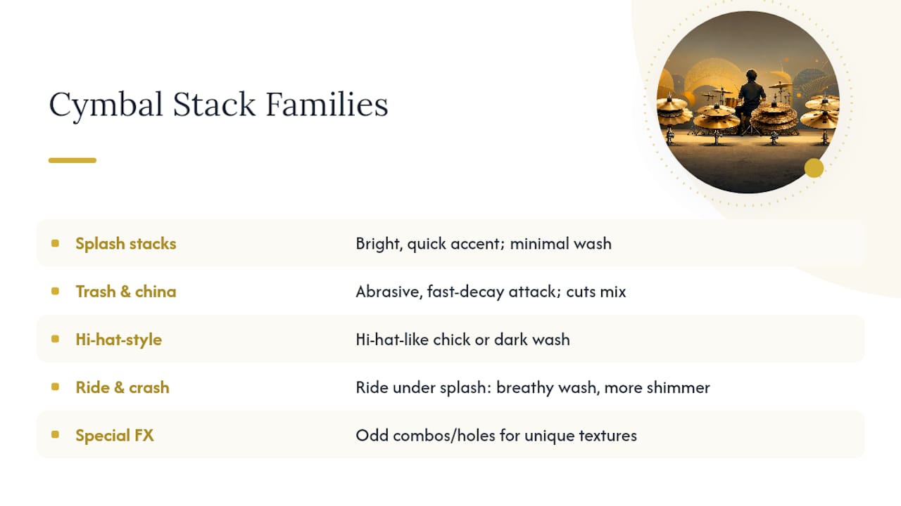 Comparison of five cymbal stack types