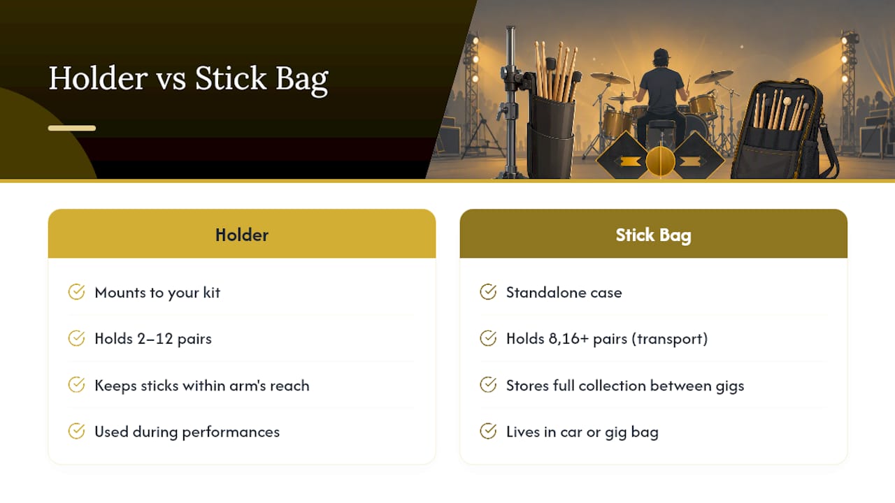 Drumstick Holder or Stick Bag: Which Do You Actually Need? — overview diagram